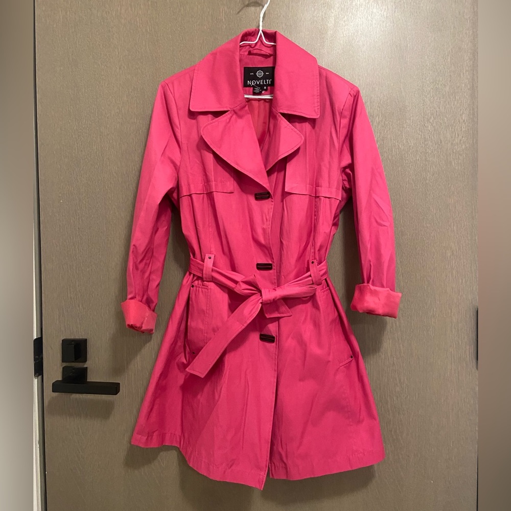 Super hot bubble gum pink trench coat nwot small/medium